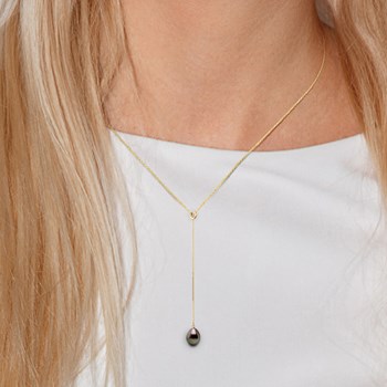 Collier 'LASSO' - Véritable Perle de Culture de Tahiti Poire 8-9 mm - Or Jaune