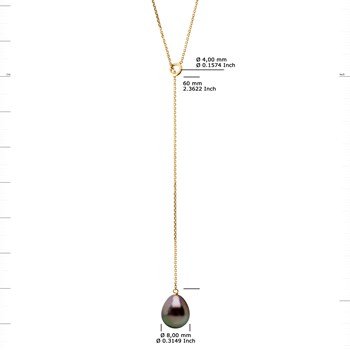 Collier 'LASSO' - Véritable Perle de Culture de Tahiti Poire 8-9 mm - Or Jaune