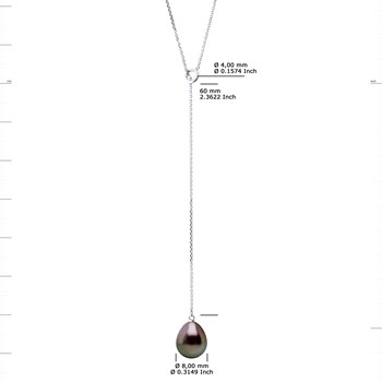 Collier 'LASSO' - Véritable Perle de Culture de Tahiti Poire 8-9 mm - Or Blanc