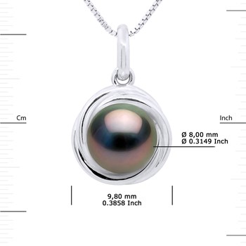 Pendentif Or Blanc - Véritable Perle de Culture de Tahiti Ronde 8-9 mm