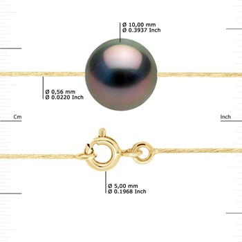 Collier - Véritable Perle de Culture de Tahiti Ronde 10-11 mm - Câble Or Jaune