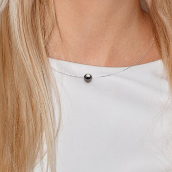 Collier - Véritable Perle de Culture de Tahiti Ronde 10-11 mm - Câble Or Blanc