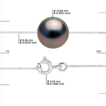 Collier - Véritable Perle de Culture de Tahiti Ronde 10-11 mm - Câble Or Blanc