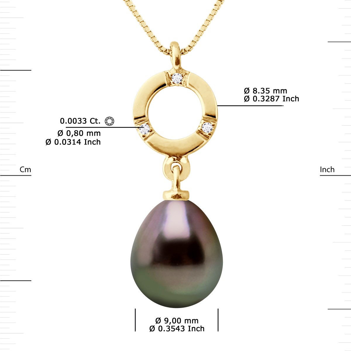 Pendentif Joaillerie - Diamant 0,01 Cts - Véritable Perle de Culture de Tahiti Poire 9-10 mm - Or Jaune - vue 3