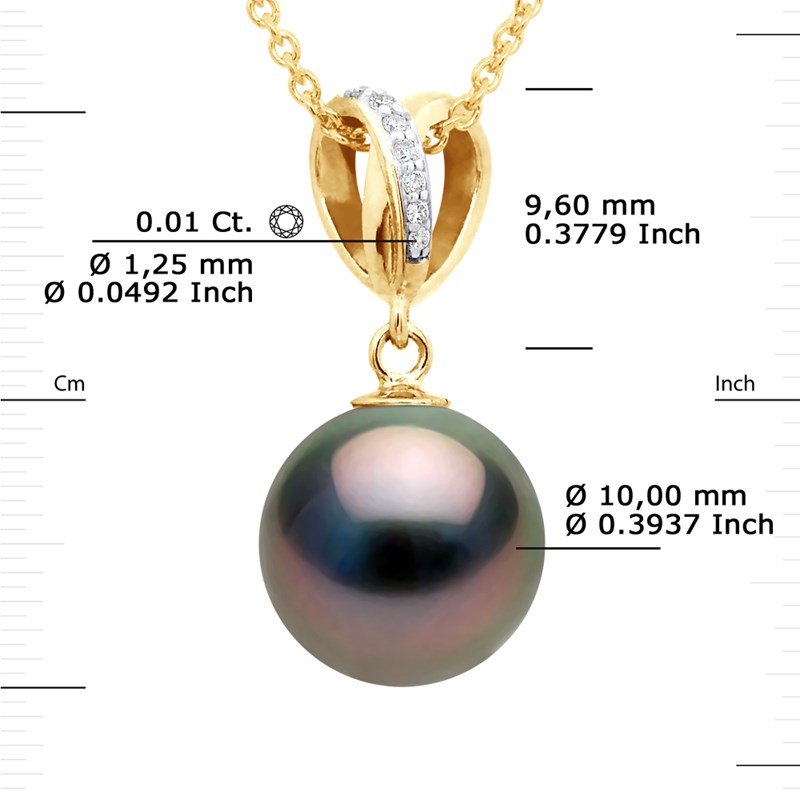 Pendentif DOUBLE NOEUD - Diamant 0,07 Cts - Véritable Perle de Culture de Tahiti Ronde 10-11 mm - Or Jaune - vue 3