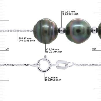 Colliers 7 Véritables Perles de Culture de Tahiti Cerclées 8-9 mm - Or Blanc