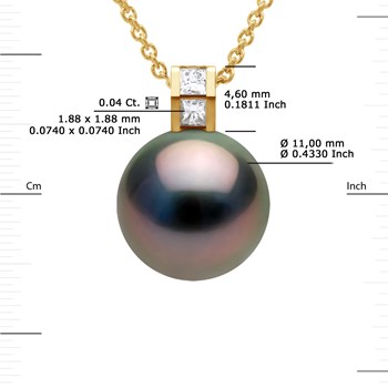 Pendentif JOAILLERIE PRESTIGE Diamant 0.04 Cts - Véritable Perle de Culture de Tahiti Ronde 11-12 mm - Or Jaune