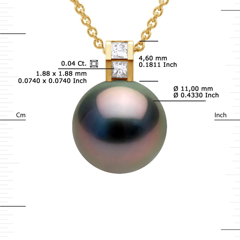 Pendentif JOAILLERIE PRESTIGE Diamant 0.04 Cts - Véritable Perle de Culture de Tahiti Ronde 11-12 mm - Or Jaune - vue 3