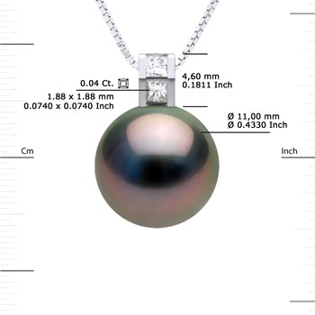 Pendentif JOAILLERIE PRESTIGE Diamant 0.04 Cts - Véritable Perle de Culture de Tahiti Ronde 11-12 mm - Or Blanc