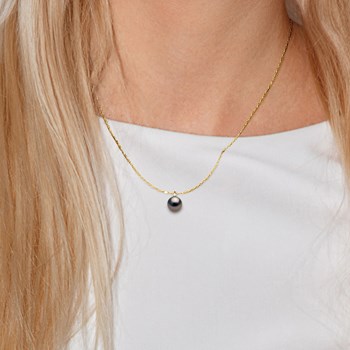 Collier Joaillerie Diamants 0,03 Cts - Véritable Perle de Culture de Tahiti Ronde 9-10 mm - Or Jaune