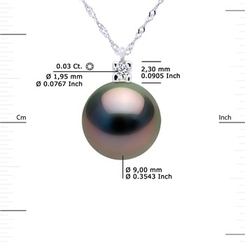 Collier Joaillerie Diamants 0,03 Cts - Véritable Perle de Culture de Tahiti Ronde 9-10 mm - Or Blanc