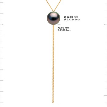 Collier 'Cravate' - Véritable Perle de Culture de Tahiti Ronde 12-13 mm - Or Jaune