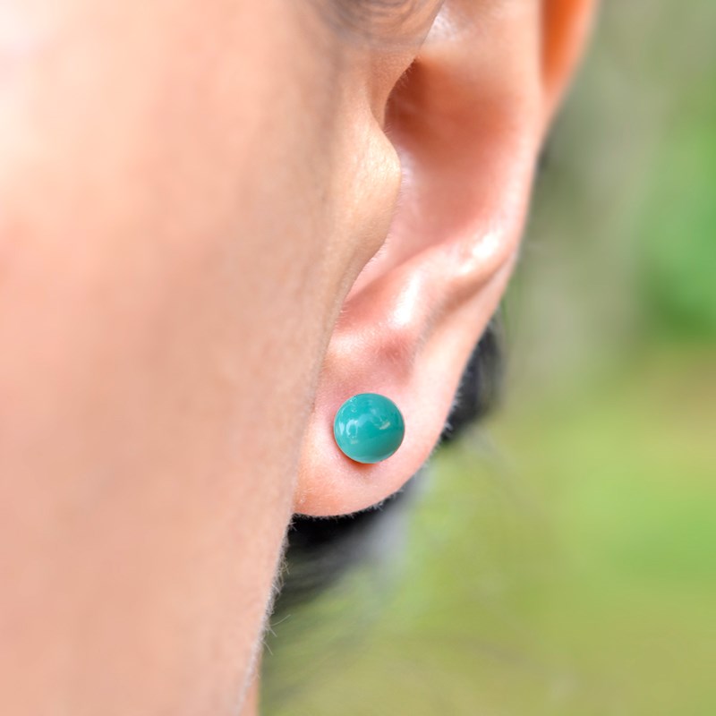 Boucles d'oreilles en argent 925 perle de cristal nacré vert jade - vue 2