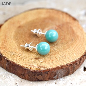 925 silver earrings with pearly green jade crystal bead