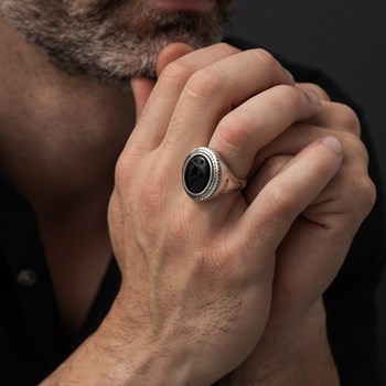 Bague Homme Argent Pierre Onyx Bouddha