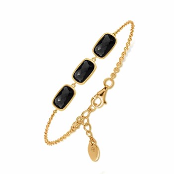Bracelet Argent Doré Galet Pierre Noire