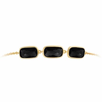 Bracelet Argent Doré Galet Pierre Noire