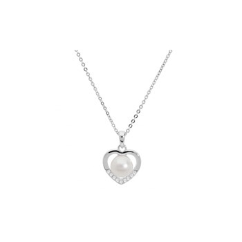 Collier coeur Argent - Perle d'eau douce