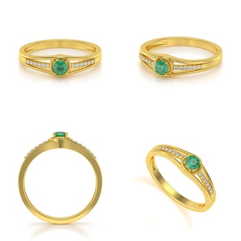 Bague ADEN Or 585 Jaune Emeraude et diamants 2.295grs