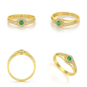 Bague ADEN Or 585 Jaune Emeraude et diamants 2.118grs