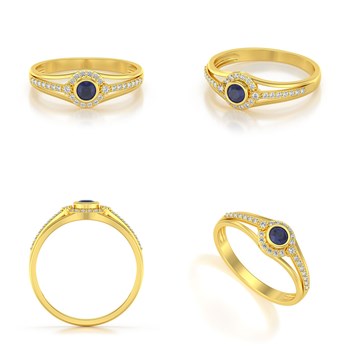 Bague ADEN Or 585 Jaune Saphir et diamants 2.118grs