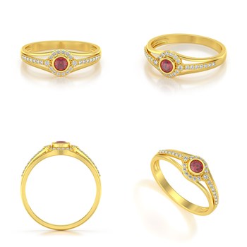 Bague ADEN Or 585 Jaune Rubis et diamants 2.118grs