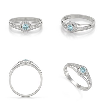 Bague ADEN Or 585 Blanc Aigue-Marine et diamants 2.118grs