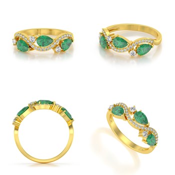 Bague ADEN Or 585 Jaune Emeraude et diamants 2.51grs