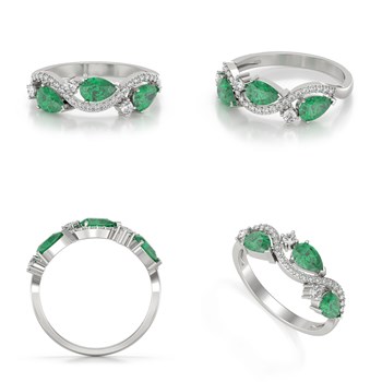 Bague ADEN Or 585 Blanc Emeraude et diamants 2.51grs