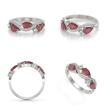 Bague ADEN Or 585 Blanc Rubis et diamants 2.51grs