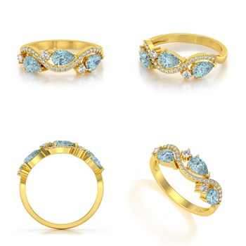 Bague ADEN Or 585 Jaune Aigue-Marine et diamants 2.51grs