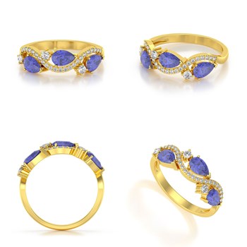 Bague ADEN Or 585 Jaune Tanzanite et diamants 2.51grs