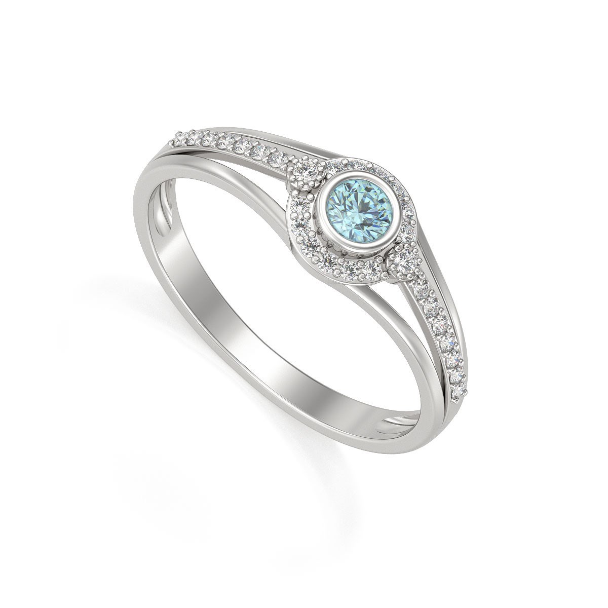 Bague Aigue-Marine et diamants sur Argent 925 2.118grs