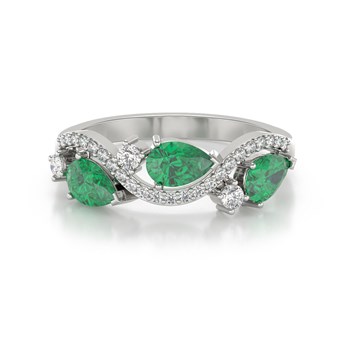Bague Emeraude et diamants sur Argent 925 2.51grs