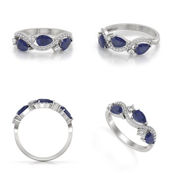 Bague Saphir et diamants sur Argent 925 2.51grs