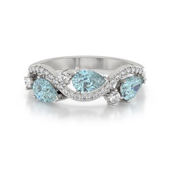 Bague ADEN Aigue-Marine et diamants sur Argent 925 2.51grs