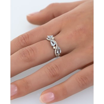 Bague ADEN Aigue-Marine et diamants sur Argent 925 2.51grs