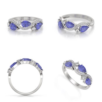 Bague Tanzanite et diamants sur Argent 925 2.51grs