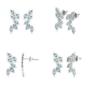 Boucles d'oreilles ADEN Or 585 Blanc et Aigue-Marine 1.71grs