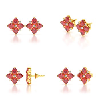 Boucles d'oreilles ADEN Or 585 Jaune Rubis et Diamant 2.100grs