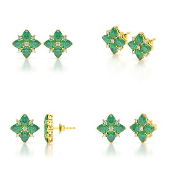 Boucles d'Oreilles en Or Jaune avec Émeraude et Diamant - 2.100gr | Aden Boutique