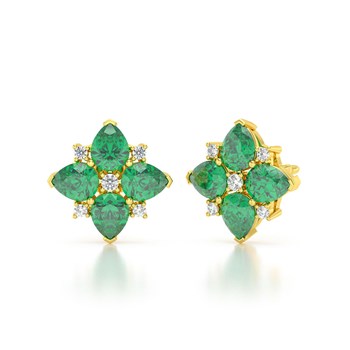 Boucles d'Oreilles en Or Jaune avec Émeraude et Diamant - 2.100gr | Aden Boutique