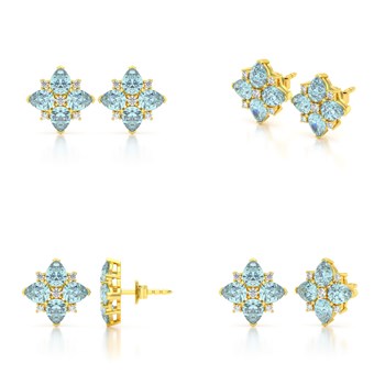 Boucles d'oreilles ADEN Or 585 Jaune Aigue-Marine et Diamant 2.100grs