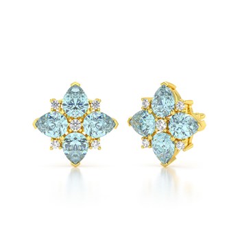 Boucles d'oreilles ADEN Or 585 Jaune Aigue-Marine et Diamant 2.100grs