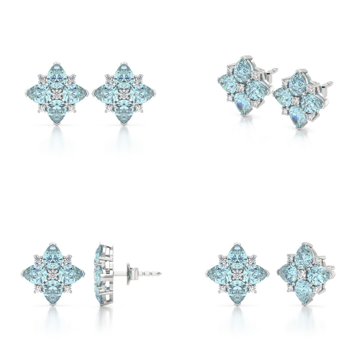 Boucles d'oreilles ADEN Or 585 Blanc Aigue-Marine et Diamant 2.100grs - vue 2