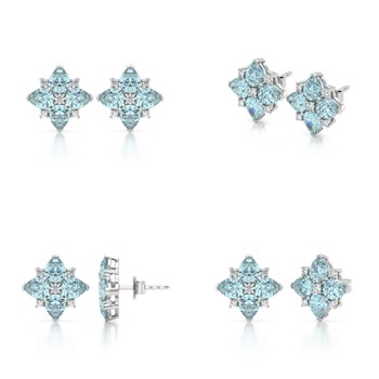 Boucles d'oreilles ADEN Or 585 Blanc Aigue-Marine et Diamant 2.100grs