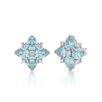Boucles d'oreilles ADEN Or 585 Blanc Aigue-Marine et Diamant 2.100grs