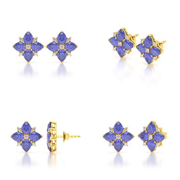 Boucles d'oreilles ADEN Or 585 Jaune Tanzanite et Diamant 2.100grs