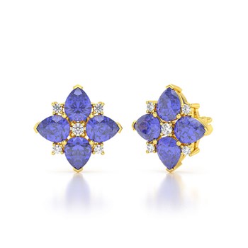 Boucles d'oreilles ADEN Or 585 Jaune Tanzanite et Diamant 2.100grs