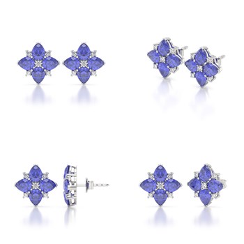 Boucles d'oreilles ADEN Or 585 Blanc Tanzanite et Diamant 2.100grs